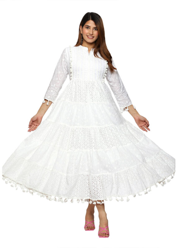 Best Embroidered White Anarkali Dress