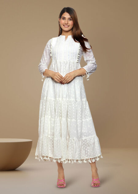 Embroidered White Anarkali Dress
