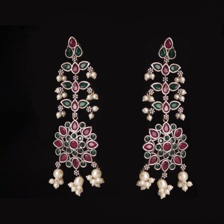 Oxidized Red and Green long earring