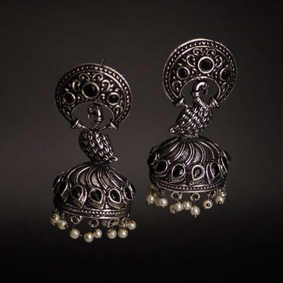 oxidized peacock jhumka