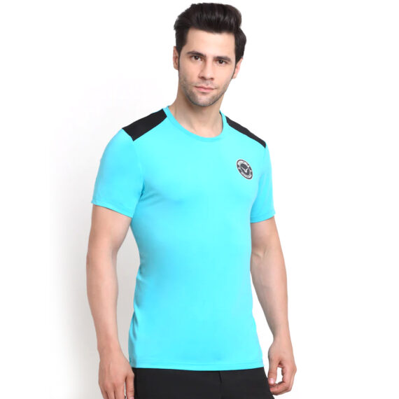 TE4508XP1-aquaCrew Neck Tee With Shoulder Panel